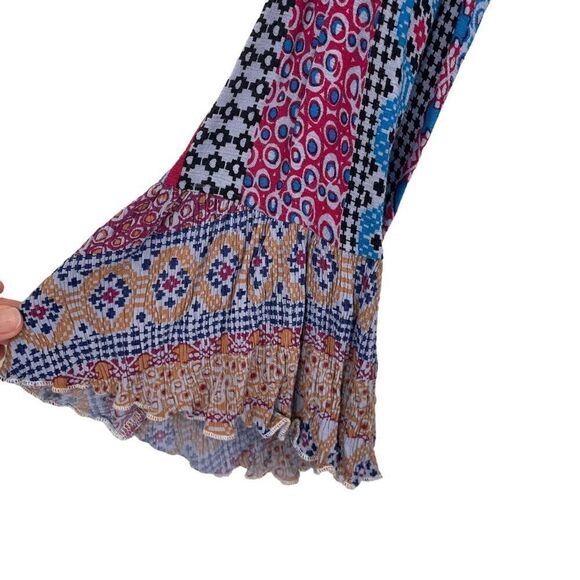 Velzera Bohemian Multicolor Front Tassel Tie Bell Flare Sleeve Mini Dress Small - Picture 4 of 6